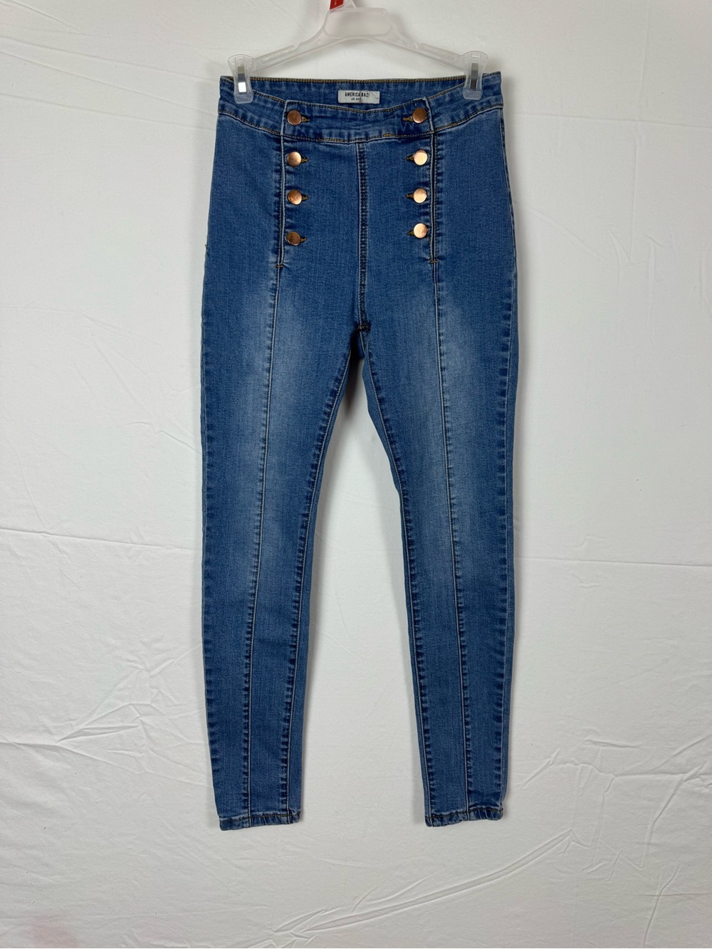 American Bazi High-Rise Side-Button Sailor Skinny Jeans Small